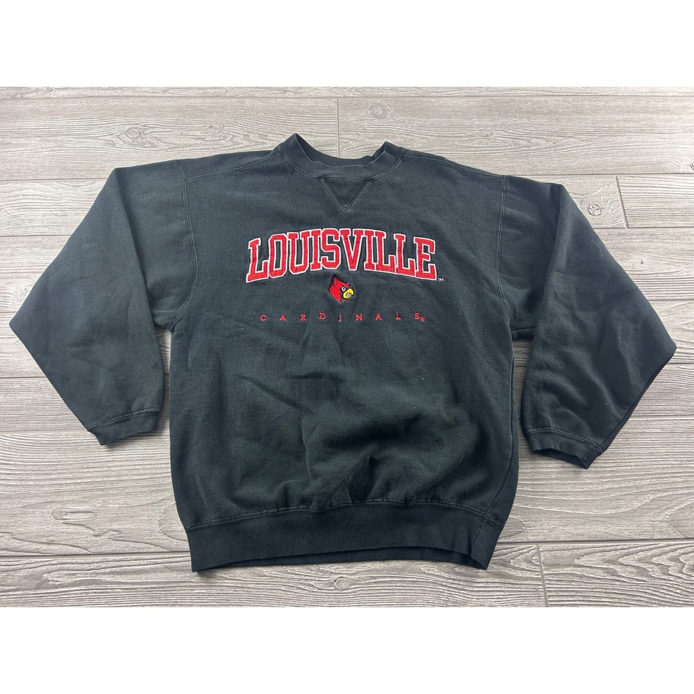 VTG Cadre Athletic Louisville Cardinals Sweatshirt Black Embroidered Mens Medium